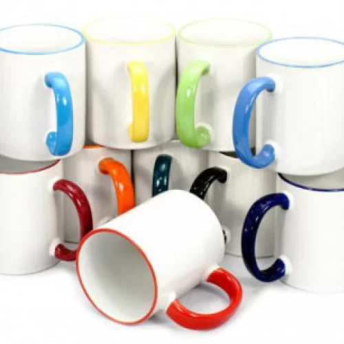 White Ceramic Sublimation Coffee Mug with Colored Rim/Handle